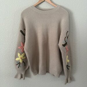 Elegant Beige Floral Sweater